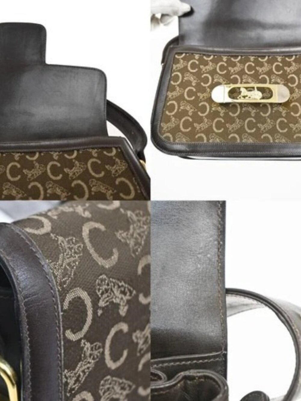 CELINE Logo C Macadam Horse Carriage Shoulder Bag Canvas Leather Brown 34KP553 - Picture 10 of 16